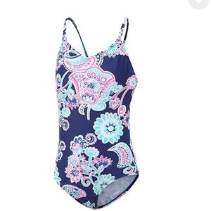 Girls One Piece Tankini Swimsuit Paisley Padded Swimwear Bathing Suit NWOT 13Y